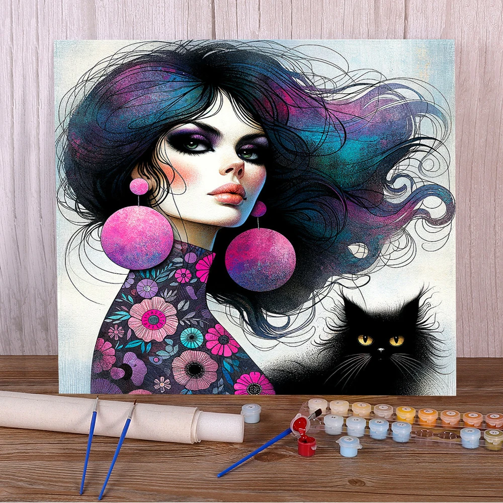 

Girl Cat DIY Paint By Numbers Kit Oil Paints 50*70 Картина по номерам Фото Декоративные картины для взрослых Настенное искусство Ручная работа