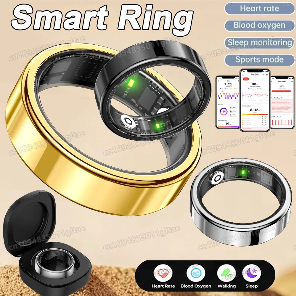 

New R09 Smart Ring Men Women with Charging Case,Heart Rate Blood Oxygen,Skin Temperature Monitor,5ATM Waterproof For Android IOS
