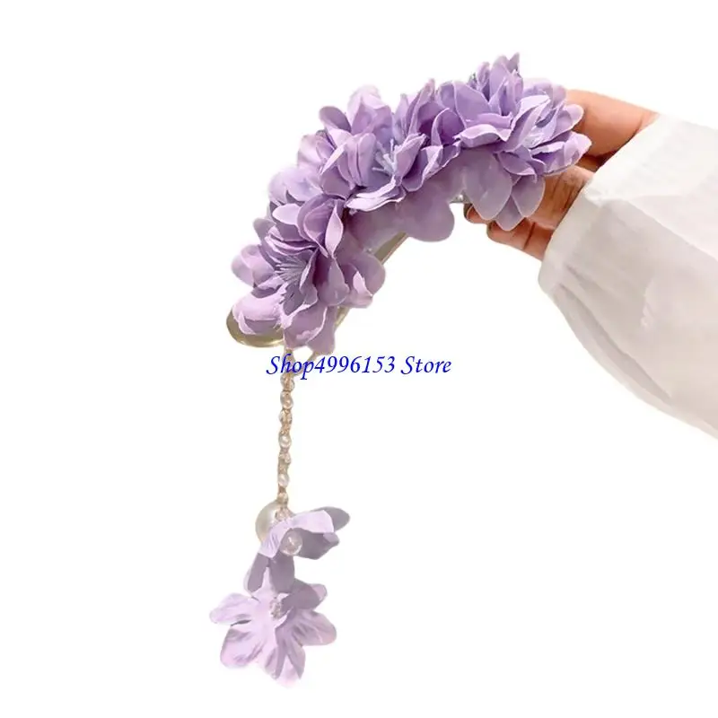 

Q0KE Fabric Camellia Flower Hair Clip With Secure Duckbill Clip and Dangling Fringes For Women And Girl Hair Accessories