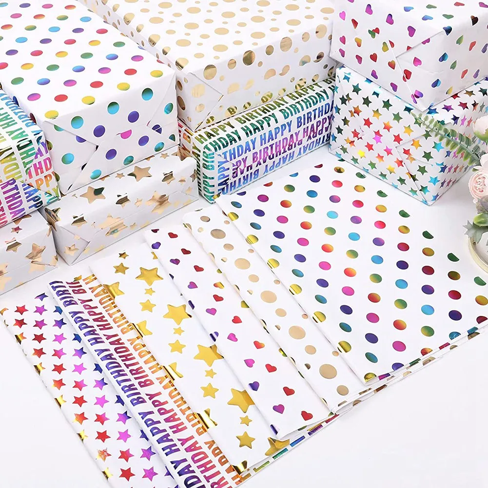 6 hojas de papel para envolver regalos, papel de regalo colorido multicolor para mujeres y hombres, cumpleaños o Navidad, 50CM X 70CM-POS