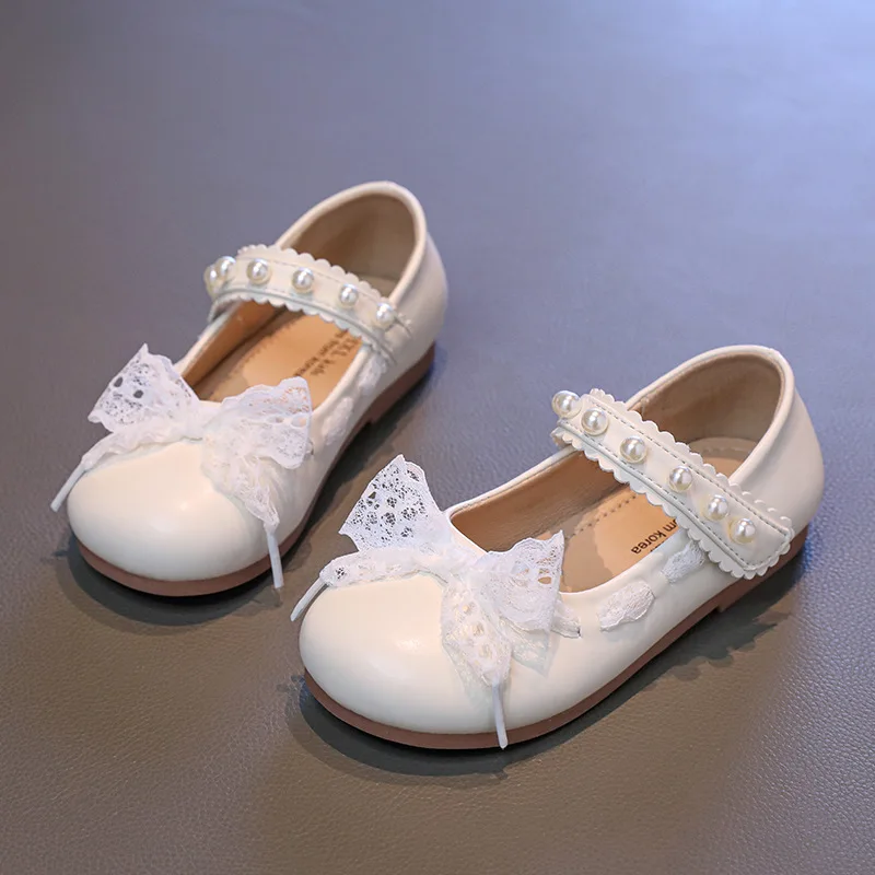

Princess Flat Children's Shoes for Girl Black Mary Jane Loafers Sneakers Kids Party Shoes Fashion Beaded Bow Leather Shoe 6 Year