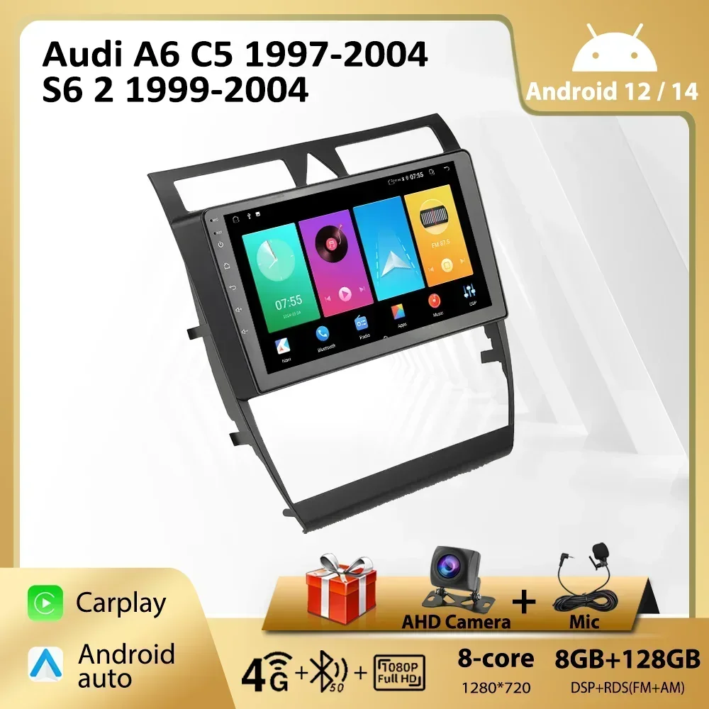 

Car Radio Android for Audi A6 C5 1997-2004 S6 2 1999-2004 RS6 1 2002-2006 Multimedia Carplay 9'' Player 2Din Headunit Navigation