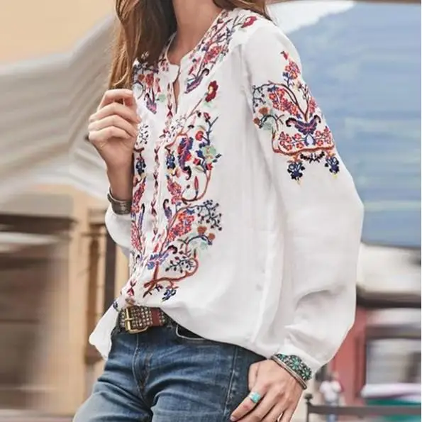 Sommer bedruckter Long Sve Damen irt Round Ne Pullover Casual Faion Blumendruck Top für Damen 25-29 Jahre alt