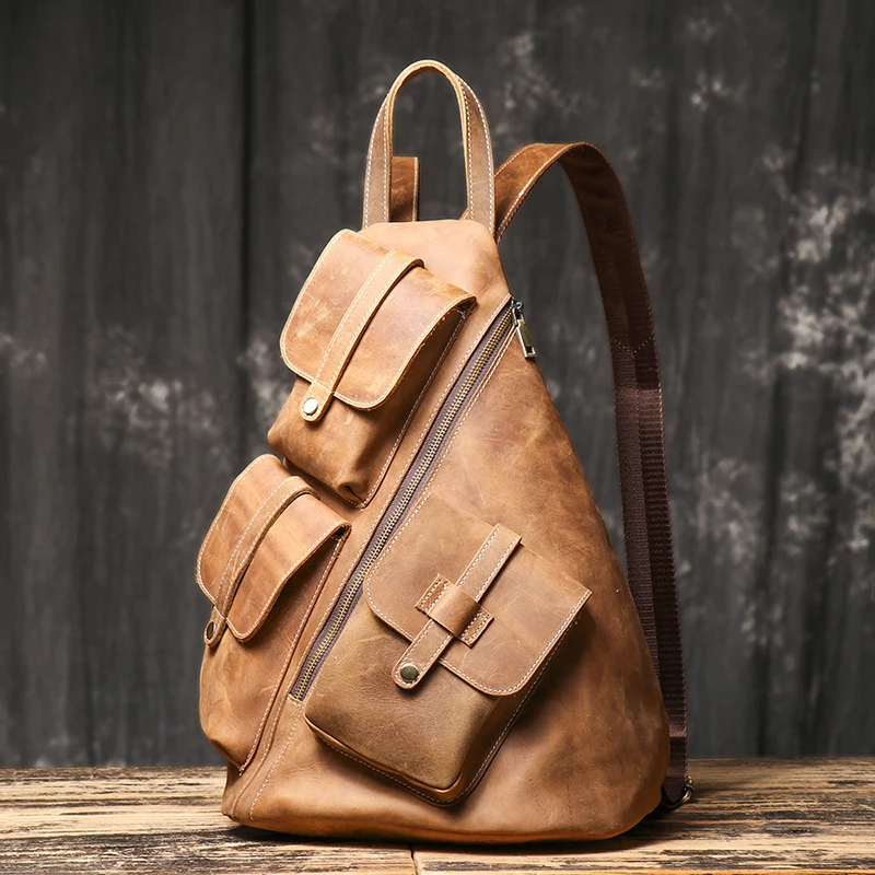 

New Vintage Backpack Men's Head Layer Cowhide Satchel Bag Large Capacity Lightweight Leather Travel Backpacks