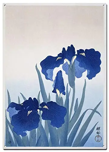 

Japanese Blue Flowers Metal Tin Signs, Vintage Japan Art Ukiyo E Poster, Decorative Signs Wall Art Home Decor - 8X12 Inch (20X3