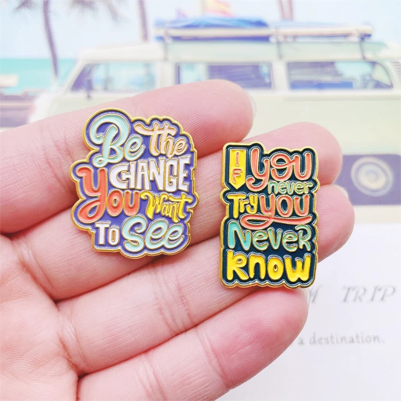 Creative Colorful Geometric Letter Enamel Pins Funny Quotes Future Alloy Brooch Badge Personalized Jewelry Gift For Friends