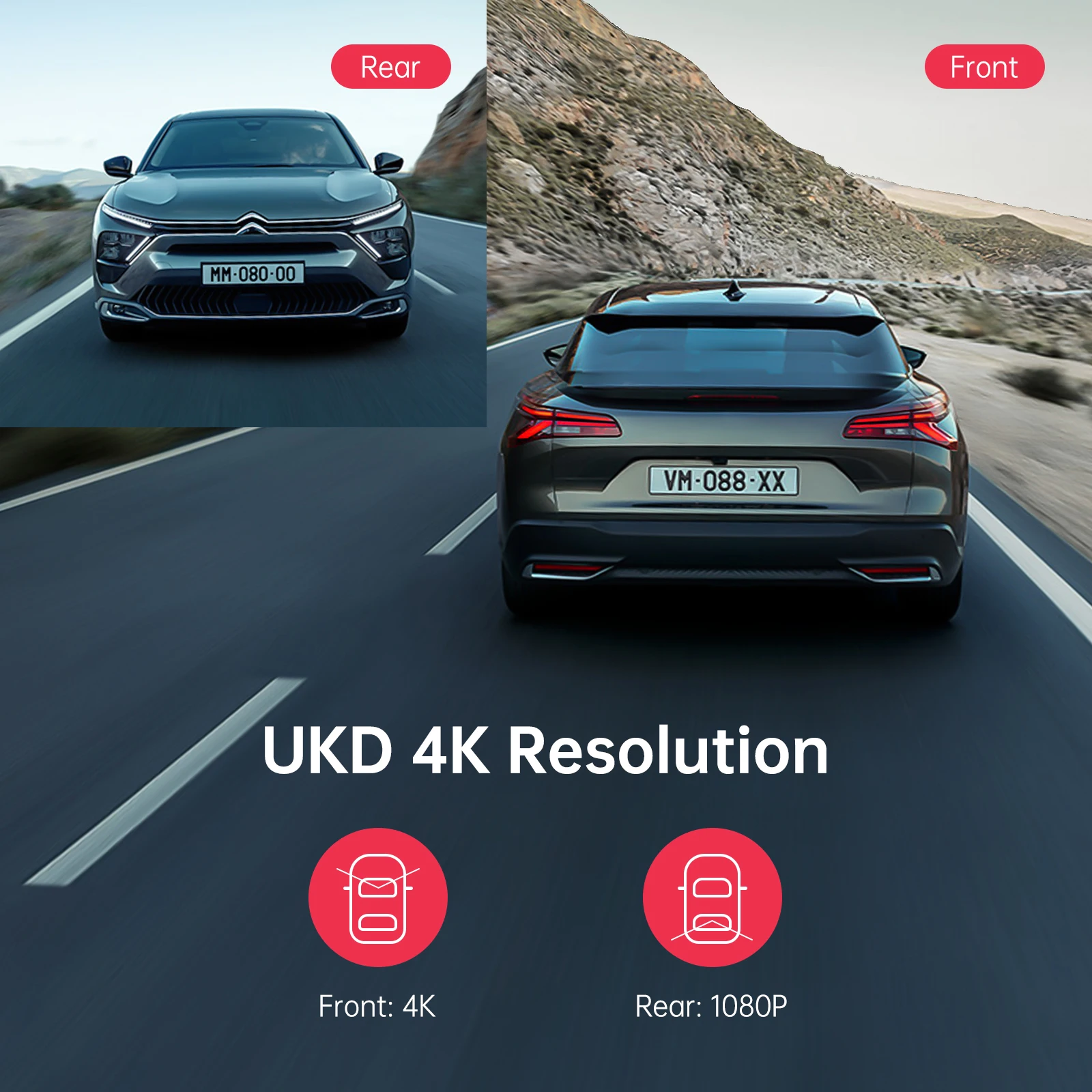 LINGDU D600 4K+FHD Car Camera Dash Cam 4k Built in GPS 5G Wi-Fi 4K Dash Cam EN Voice Control Dash Cam Front and Rear view 4