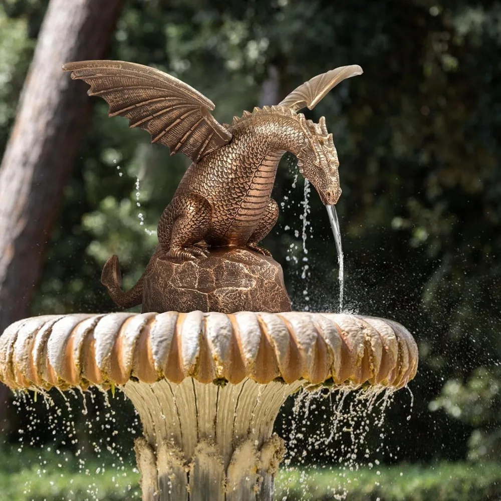 

Dragon Water Fountain Décor, Garden Dragon Statue Fountain, Vintage Wall Fall Fountain Sculpture, Dragon Ornament Resin W