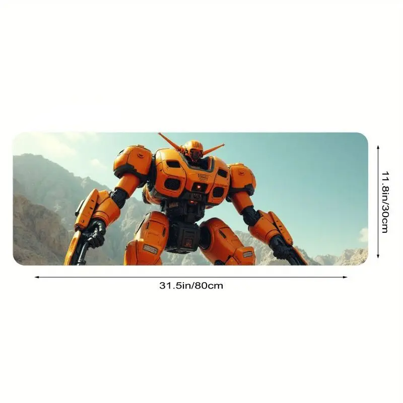 قطعة واحدة من حصيرة مكتب الألعاب الميكا الروبوتية العملاقة باللون البرتقالي - مشهد جبل الخيال العلمي الملحمي، طباعة عالية الدقة، غير قابلة للانزلاق، سطح أملس لألعاب عيد الميلاد