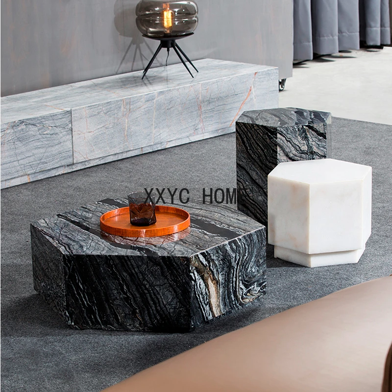 Hotel Lobby Creative Hexagonal Marble Side Table Tea Table Size Combination