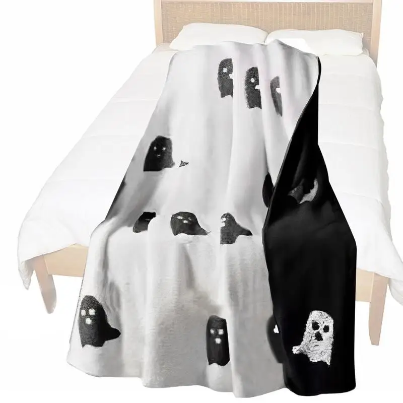 

Halloween Pink Ghost Blanket Cozy Flannel Reversible Soft Couch Living Room Bed Blanket For Adults Kids Festival Decoration