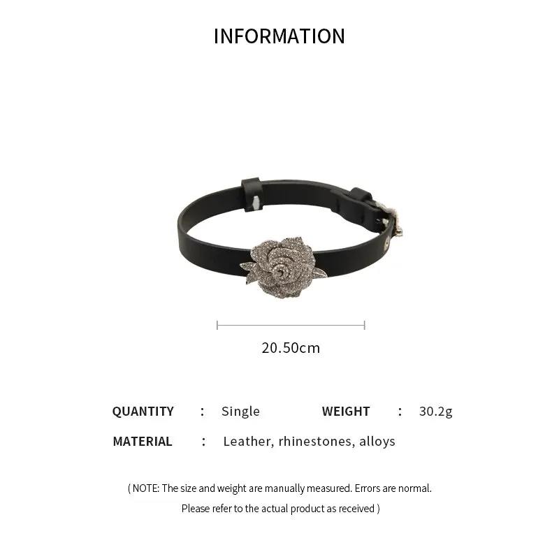 Camellia Flower Bracelets Black Leather Bangles Luxury Shiny Rhinestone Crystal Bracelet&bangle High Quality Wristband Jewelry