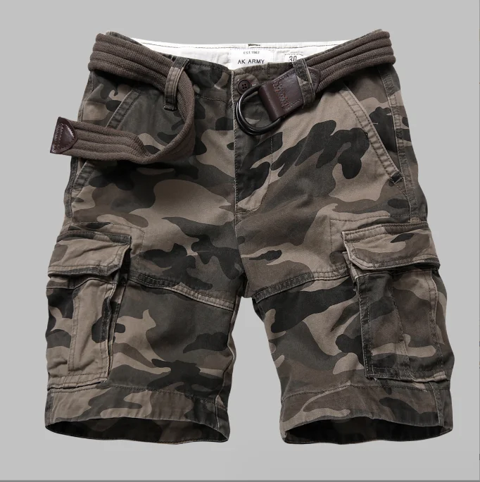 Men Outdoor Camouflage Shorts Wear Resistant Breathable Multi-pocket Overalls Hiking Sports Shorts No Belt