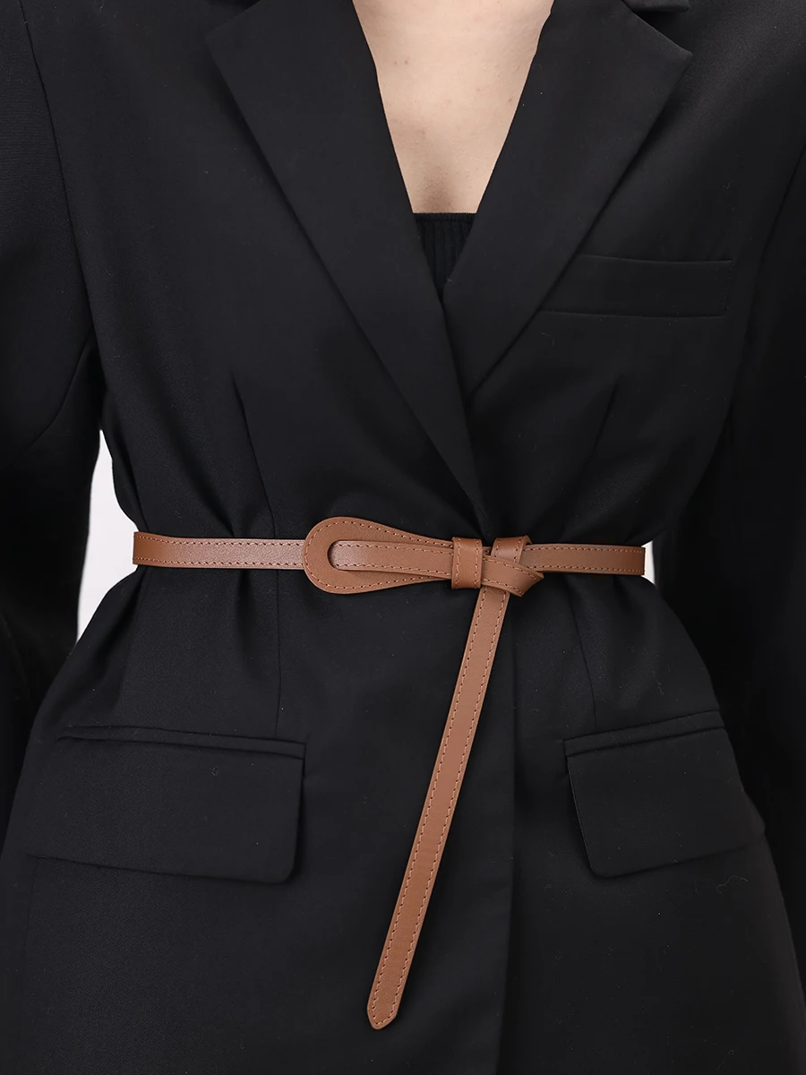 多用途の女性用ベルト、結び目のある柔らかい表面、ファッショナブルな韓国スタイル、細い細ベルト、ウエストシェイプアクセサリー用