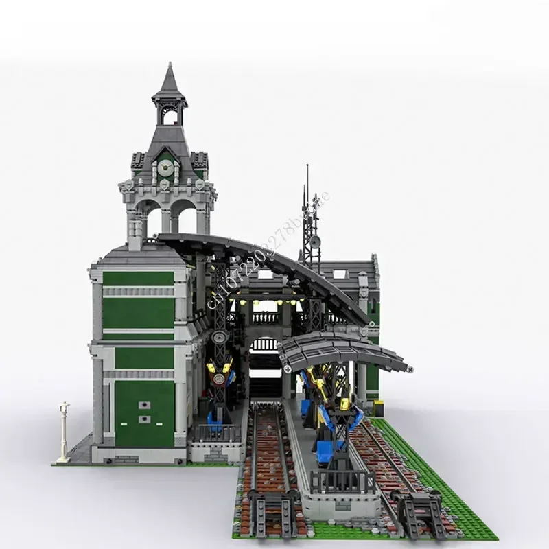 12597PCS MOC Modulaire Europese Treinstation Street view Bouwstenen Model Technische Bricks DIY Montage Kinderen Speelgoed Geschenken