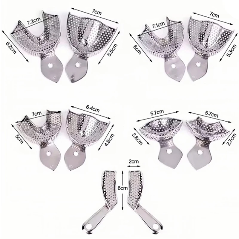 6pcs/set Dental Stainless Steel Impression Tray Dental Metal Trays with Holes for Upper and Lower Teeth Holder  Dental Tools
