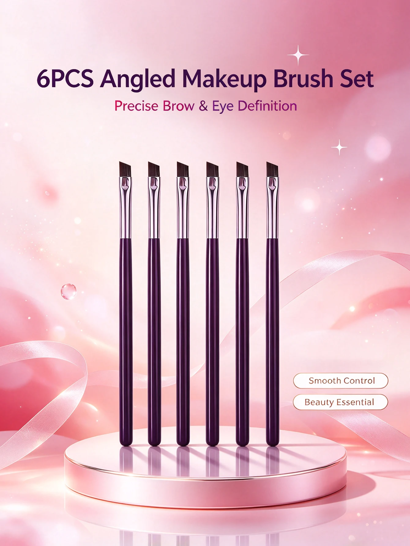 6Pcs Angled Brow Brush Set, Sharp Angle Makeup Brushes, Sturdy Ferrule Sleek Handle for Precise Eyebrow Shaping & Eyeliner