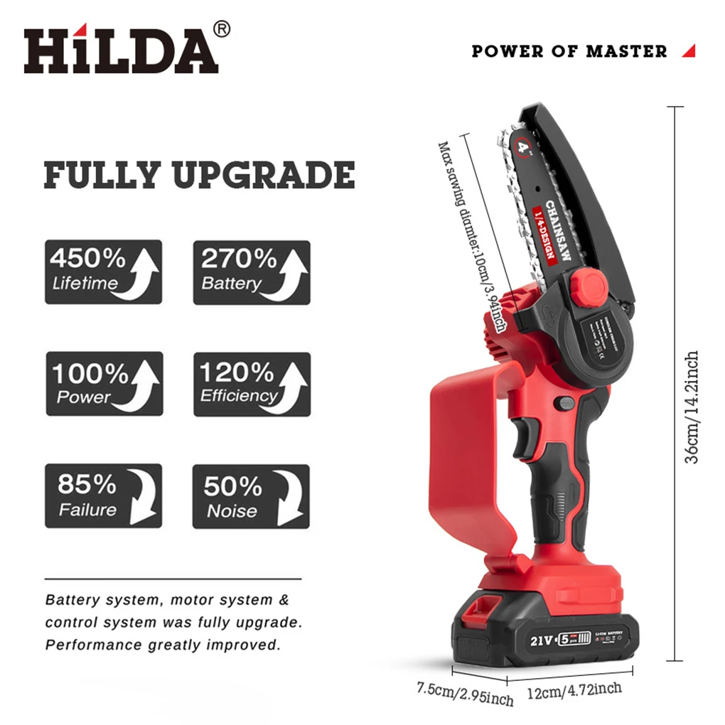 HiLDA Rechargeable Cordless Mini Electric Chain Saw Woodworking Saw High Power Electric Saw Garden Logging Saw Chain Saw