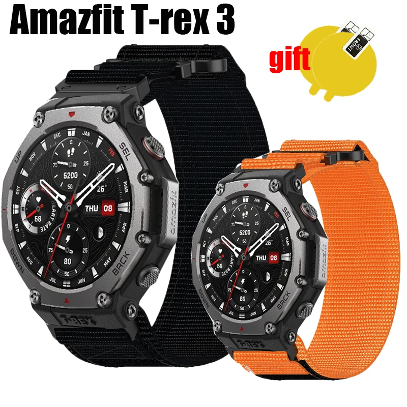 For Amazfit T-rex 3 Strap Nylon Canvas Sports soft Band Women men Outdoor Belt Screen protector film 