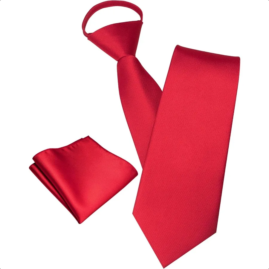 

3.15 Solid Color Pretied Tie and Pocket Square Set Adjustable Zipper Necktie for Business and Wedding 8cm