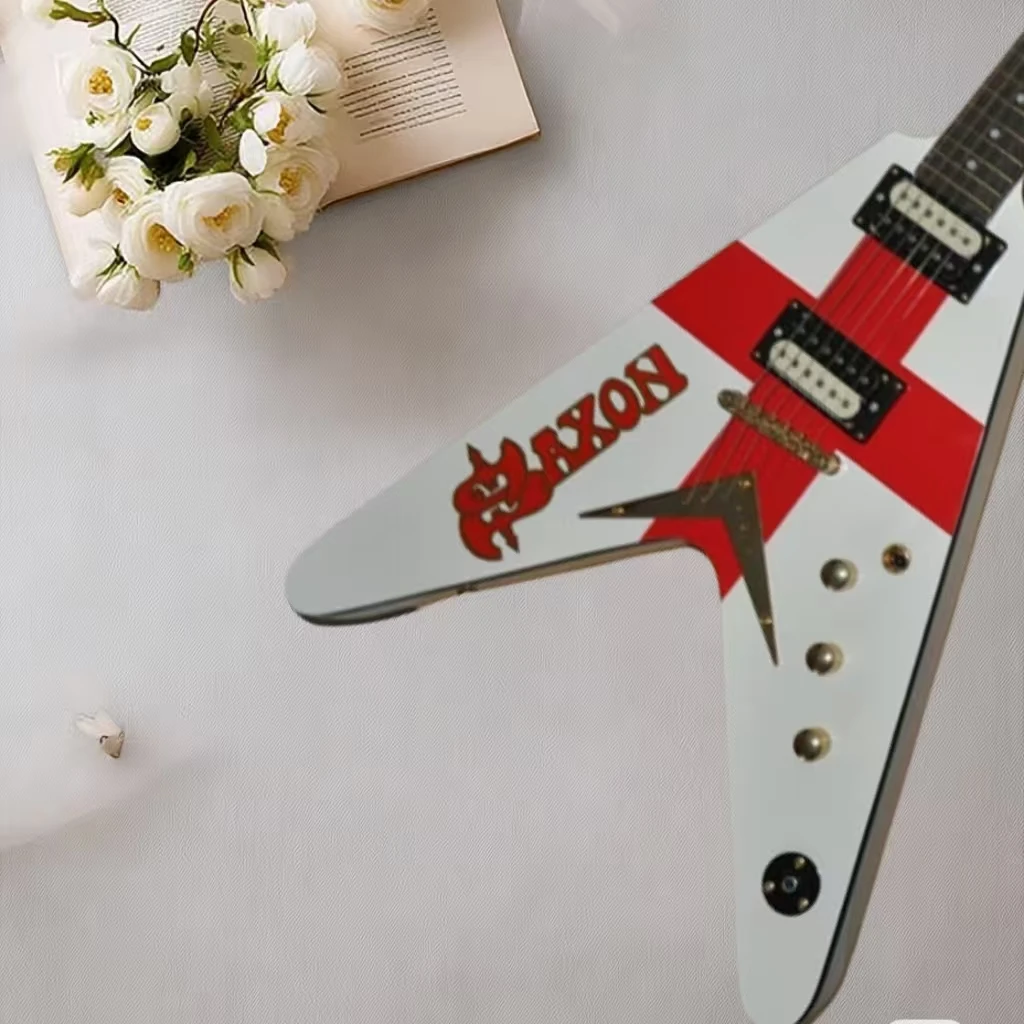 

Factory customizes Bockhed white V-shaped electric guitar