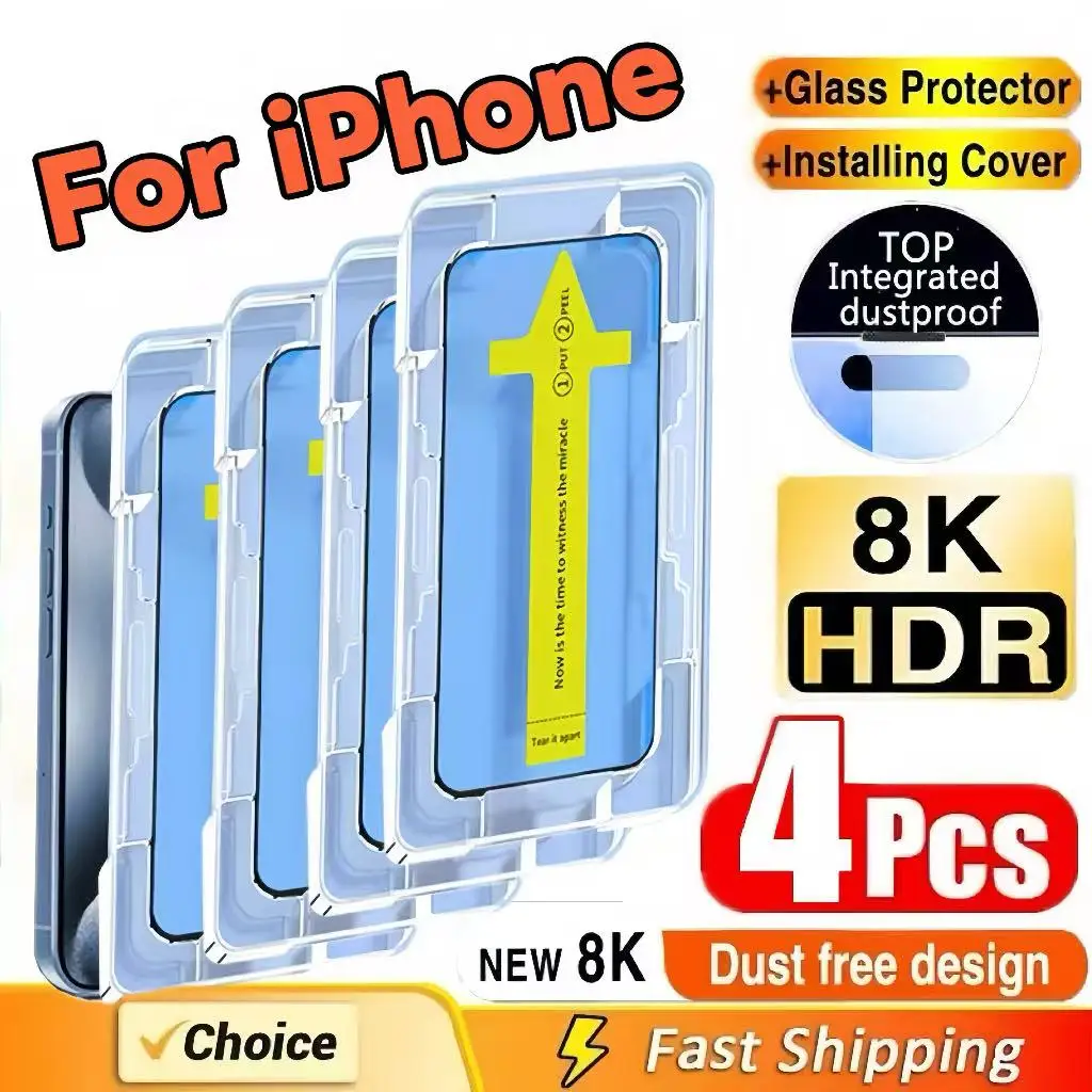 

4Pcs Suitable for Apple 16 15 14 13 12 11 X XS XSMAX series HD tempered glass mobile phone protective film