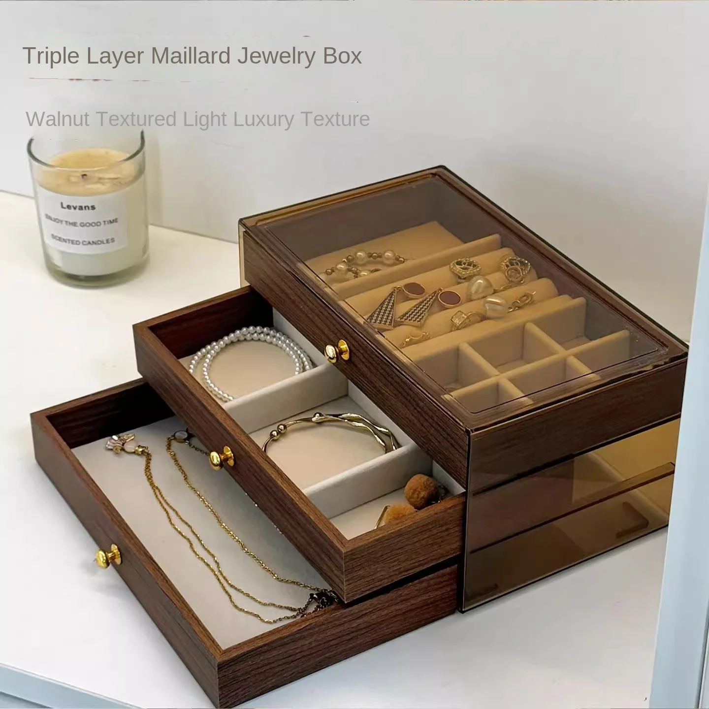 النمط الحديث عالية الجودة خمس طبقات مستطيل الجوز الحبوب صندوق تخزين المجوهرات للقلائد أقراط-صندوق الجوز