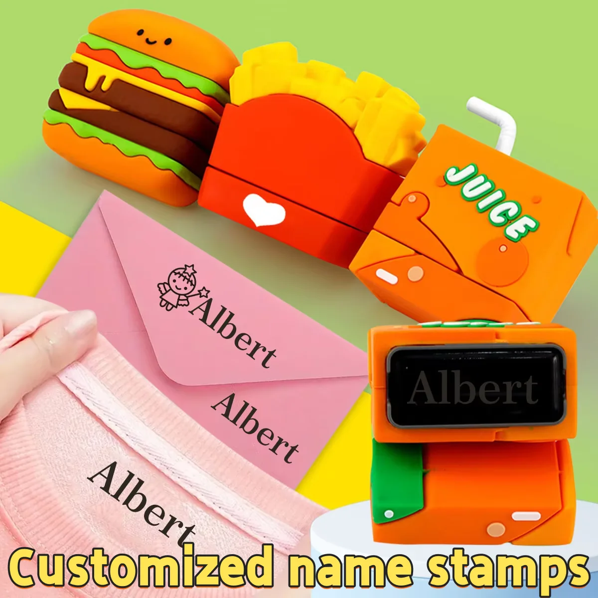 

Customized children's name stamp, waterproof seal for clothing,cute food personalized ink pad stamps