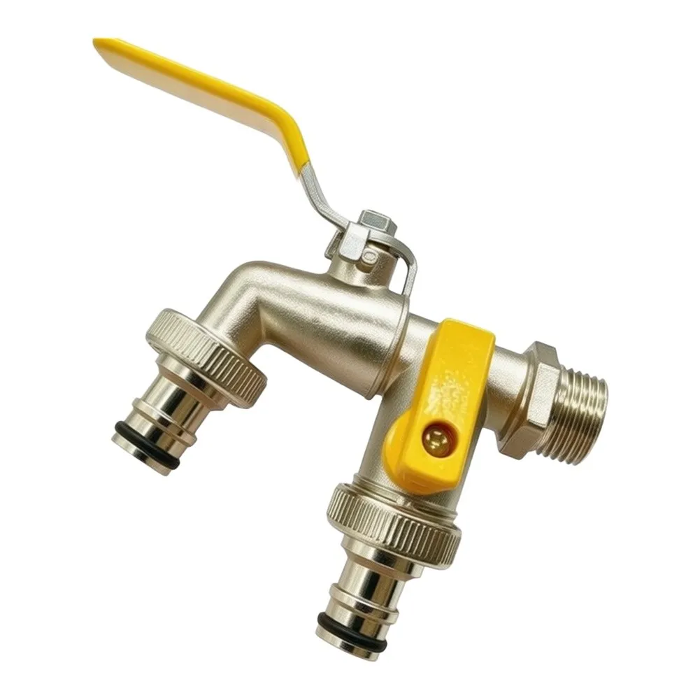 Copper 1/2 Dual Outlet Hose Splitter for Garden Faucet Efficient Two Way Watering Compatible with Standard Threads