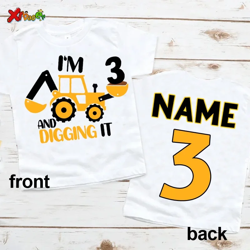 Custom Name 1-11 Years Old Print 2 Sides T-Shirt Construction Birthday Shirt Boys T Shirt Dump Truck  Shirt Excavator Tshirt