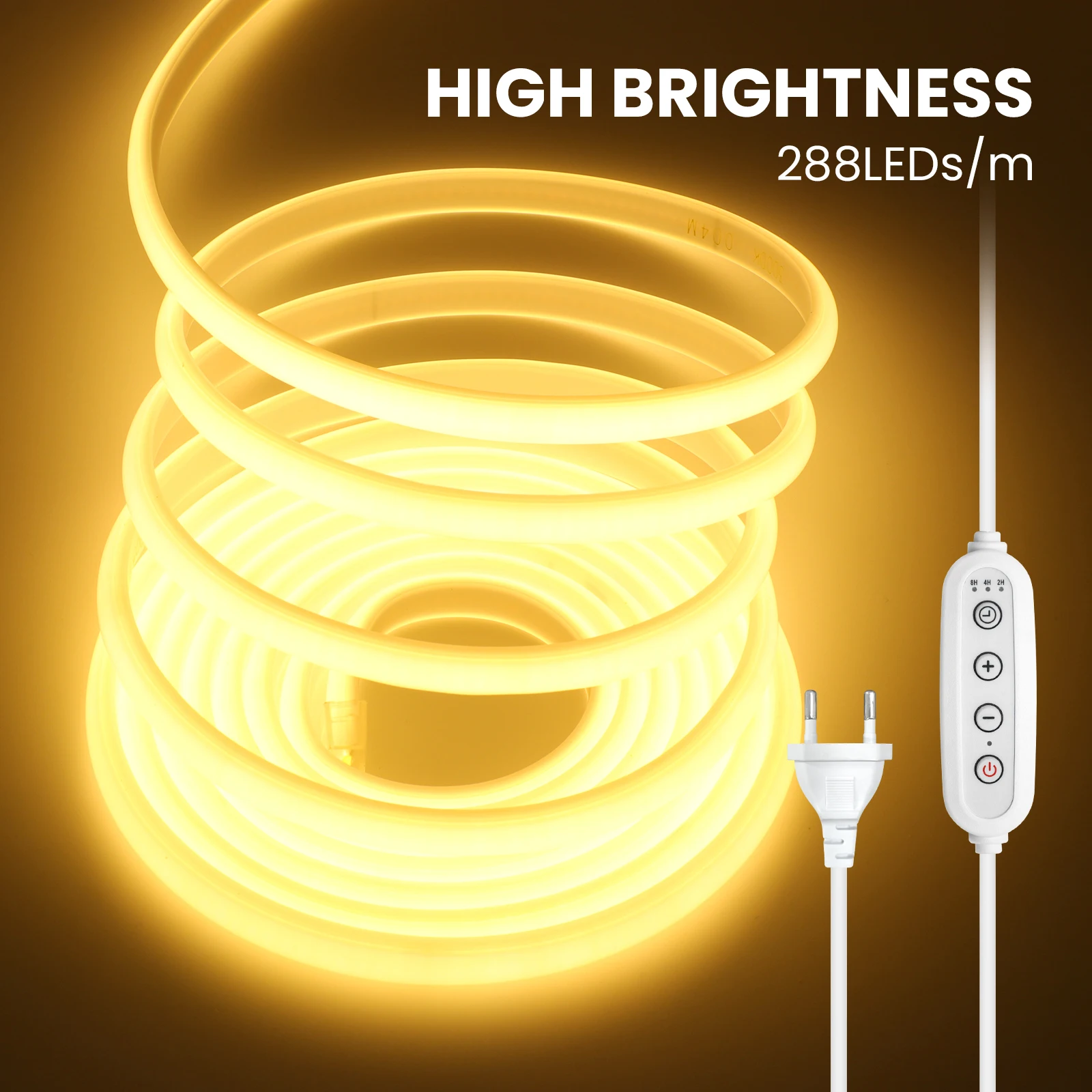 220V Dimmable COB LED Neon Strip Light with Dimmer Waterproof EU UK Plug Warm Natural White 288LED Flexible Neon Lamp Home Decor