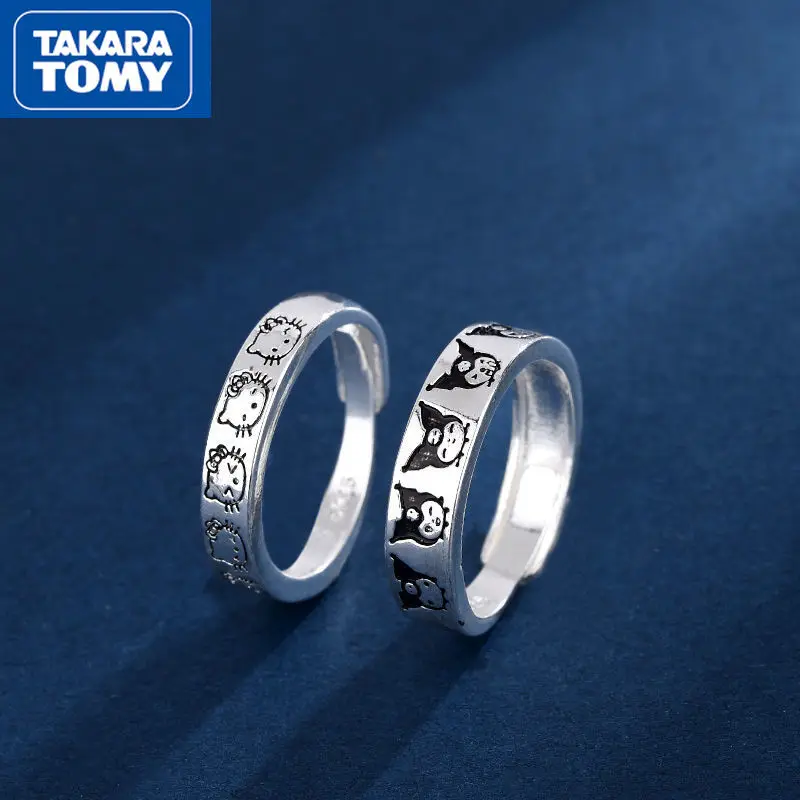 Hello Kitty S925 Sterling Silver Adjustable Couple Rings for Men and Women Cute High Sense Openings To Send Lover Gift Rings