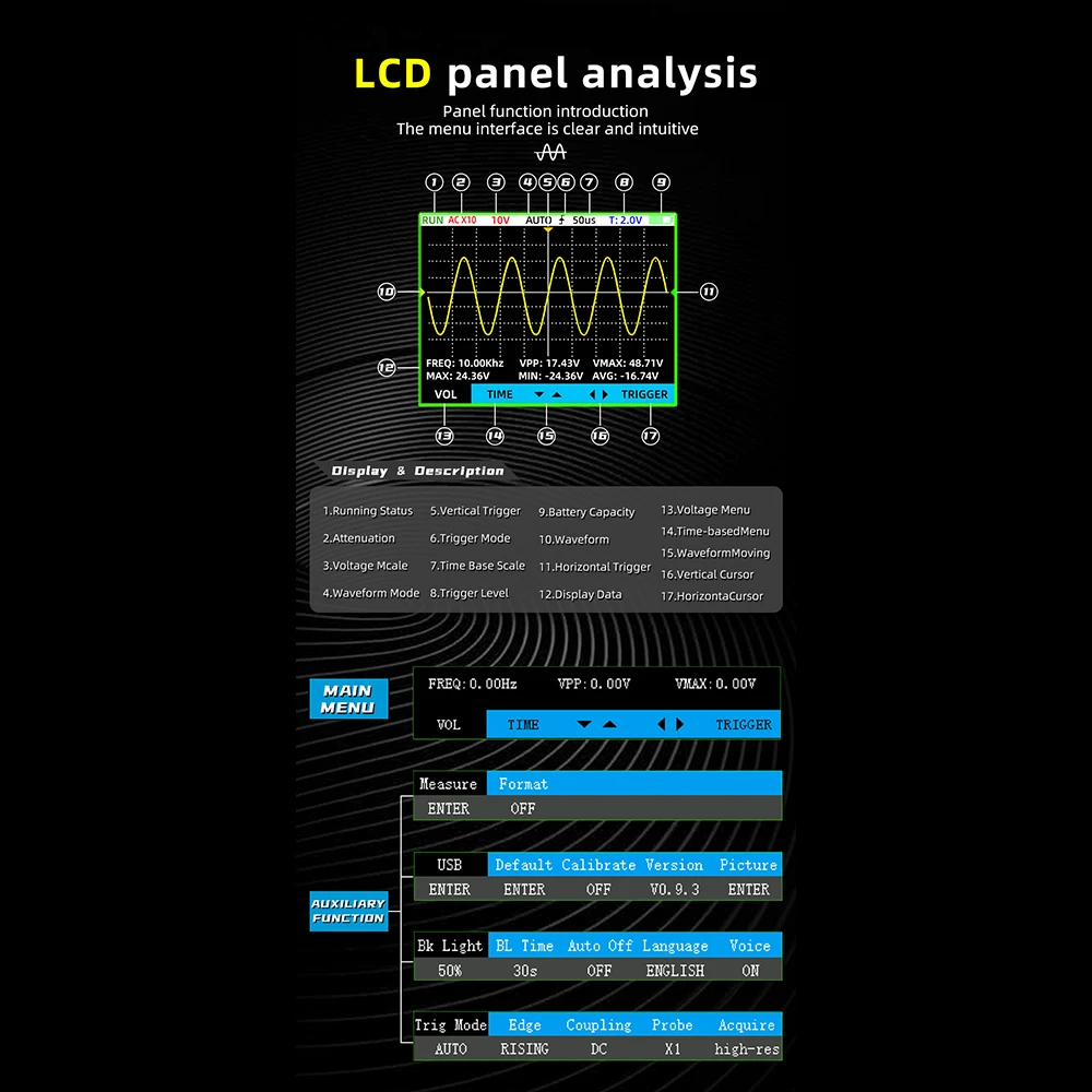 Przenośny oscyloskop OT2 10 MHz 48MSa/s Częstotliwość próbkowania 2w1 Generator sygnału Elektroniczne narzędzie naprawcze Tester graficzny Ładowanie