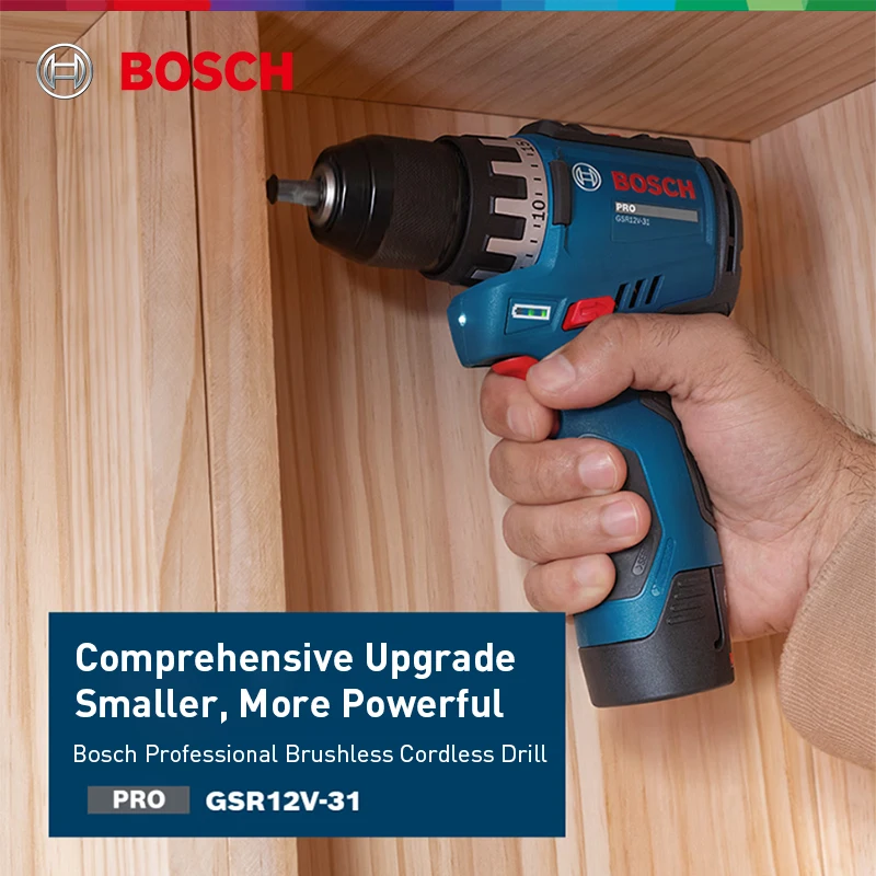 Bosch GSR12V-31 Cordless Drill Driver Brushless 12V 2-Speed 20-Gear Torque Metal Chuck LED Light