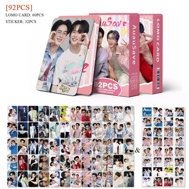 92PCS Thailand Star AuauSave LOMO Card Set - Drama CP Auau & Save Holographic Photo Cards with Stickers