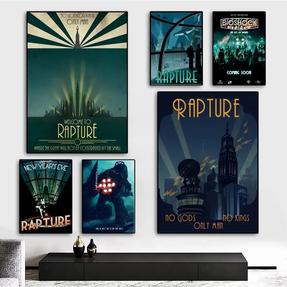 1pc Bioshock R-Rapture Poster Sticker Print Waterproof Wall Art For Living Room Bedroom Home Decor