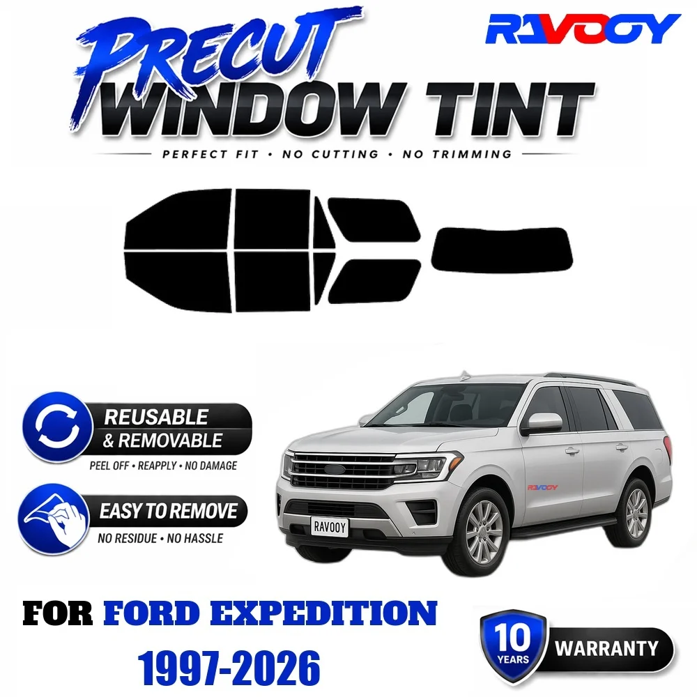 RAVOOY Precut Window Tint, Reusable Removable EPU Film, Custom Fit for Ford Expedition 1997-2026, UV Heat Protection