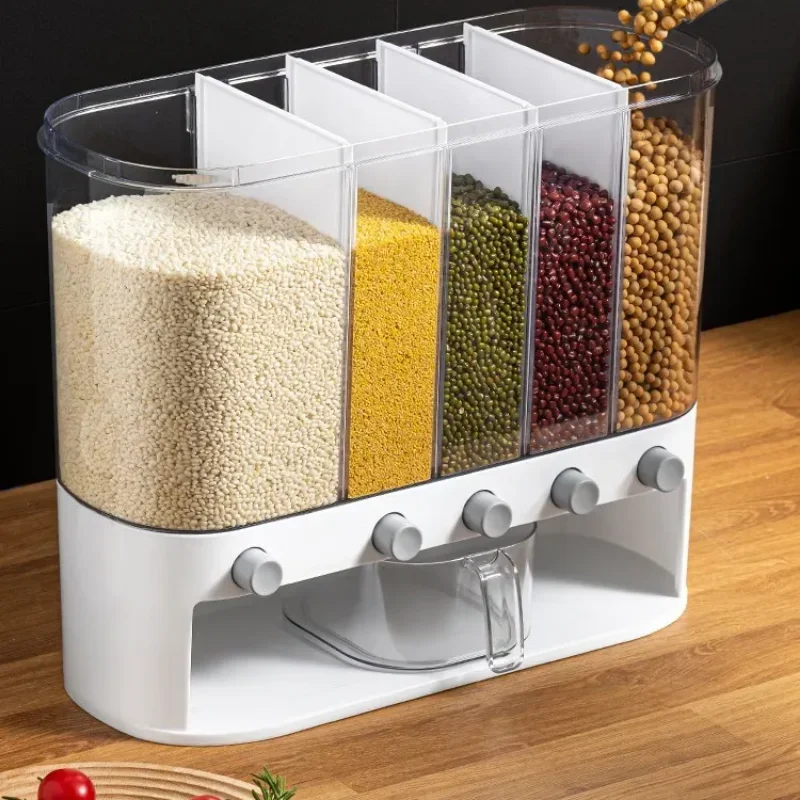 Wall Mounted Cereal Dispenser 5 In 1 Grain Storage Container for Kitchen Food Dispenser for Cereals and Rice