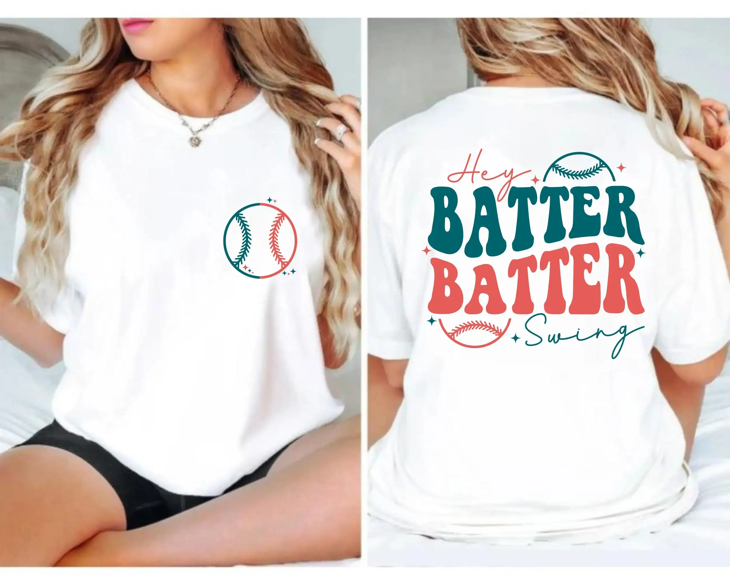 Hey Batter Swing T Shirt Baseball Game Gameday Trendy Mom Front And Back Design