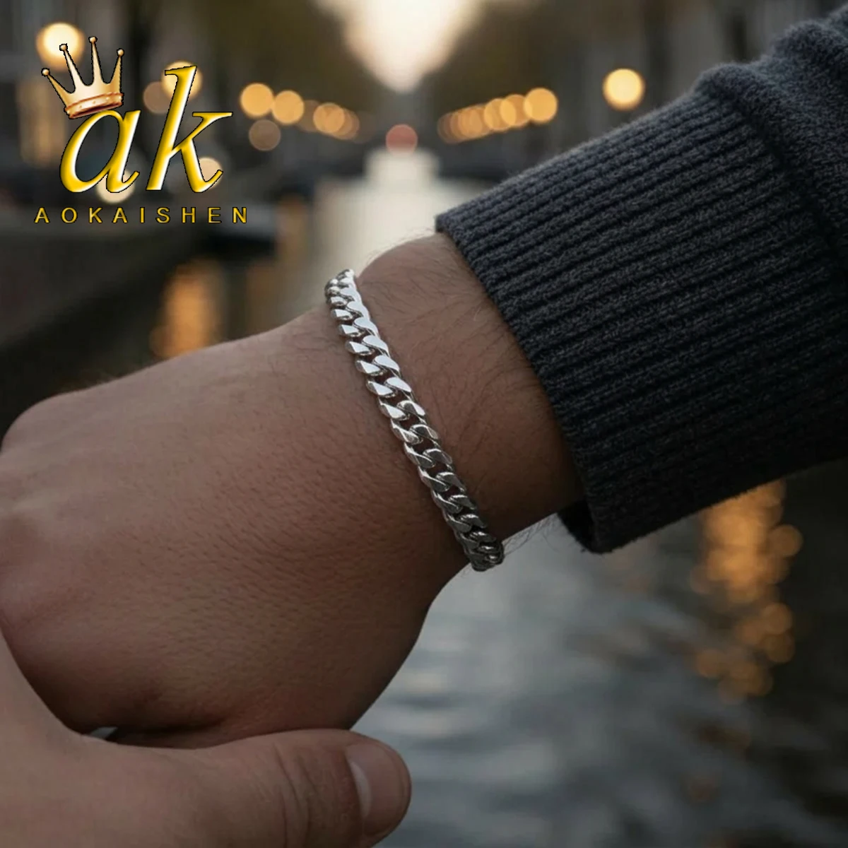 

Браслет Aokaishen Smooth Cuban Link для мужчин, позолоченный, в стиле хип-хоп