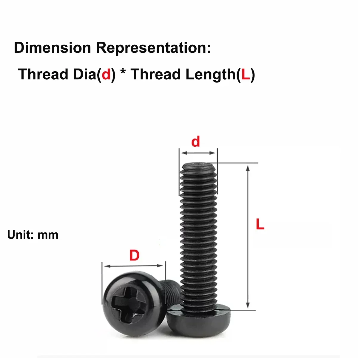 

M2M2.5M3M4M5M6 Black Nylon Cross Groove Round Head Screw Plastic Pan Head Extended Insulated Small Bolt