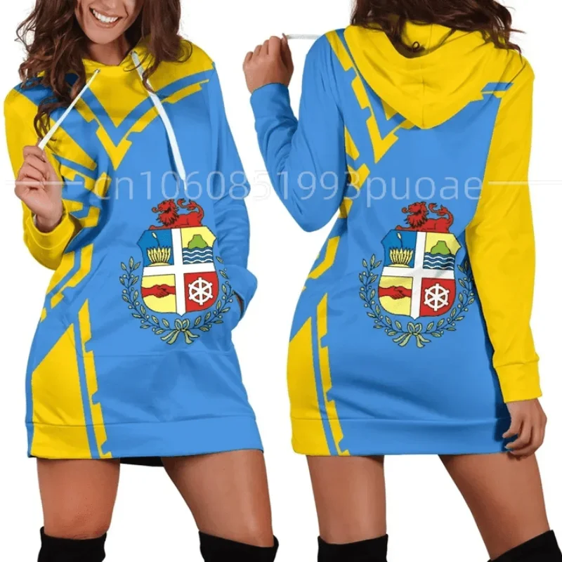 Aruba Women Hoodie Dress Coat of Arms 3D Printed Lady One-Piece Female Hooded Pullover Spring Autumn Casual Long Sleeve