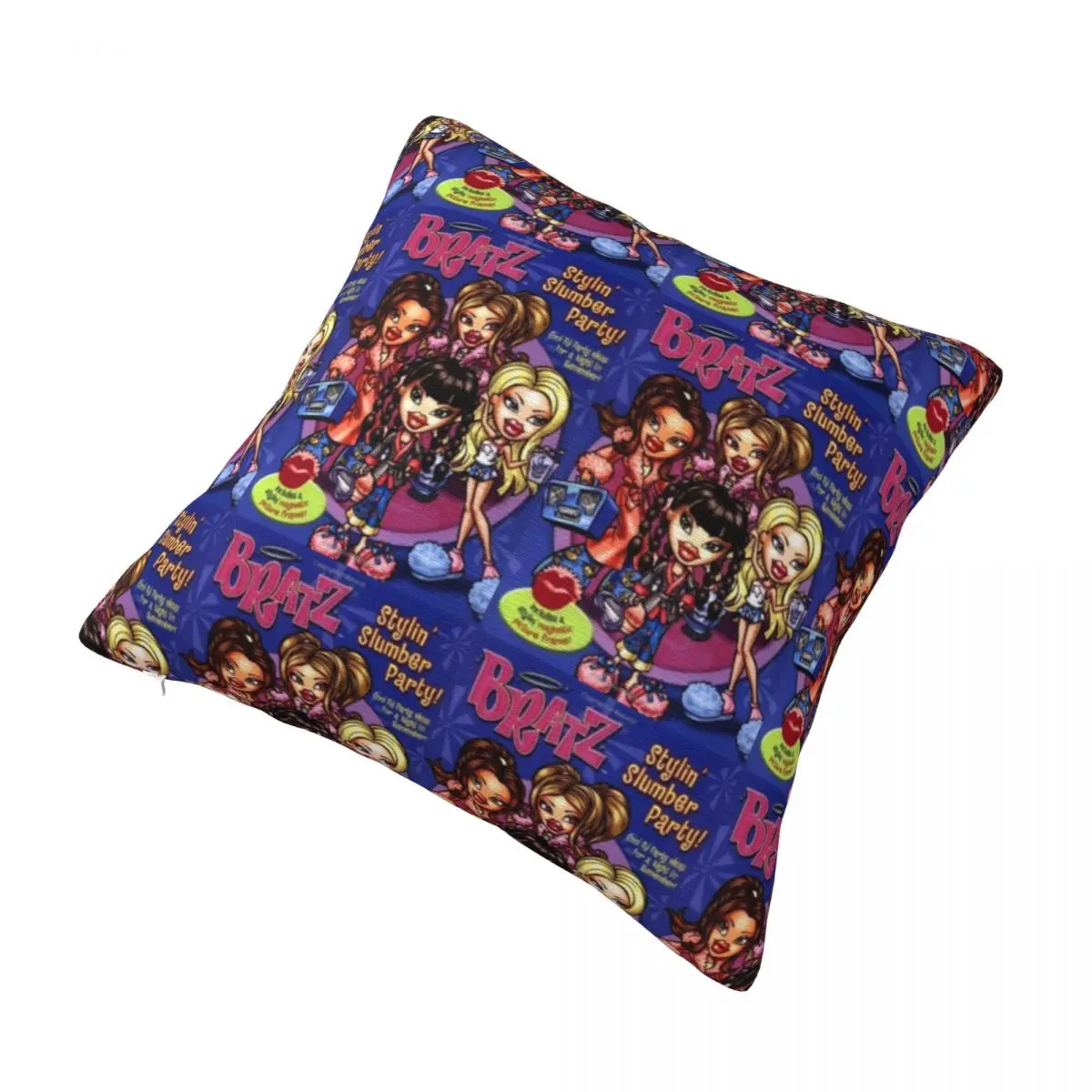 Bratz Stylin Slumber Party Sticker Pillow Case bratz meme slumber party Polyester Sofa Pillowcase Zipper Summer Square Cover