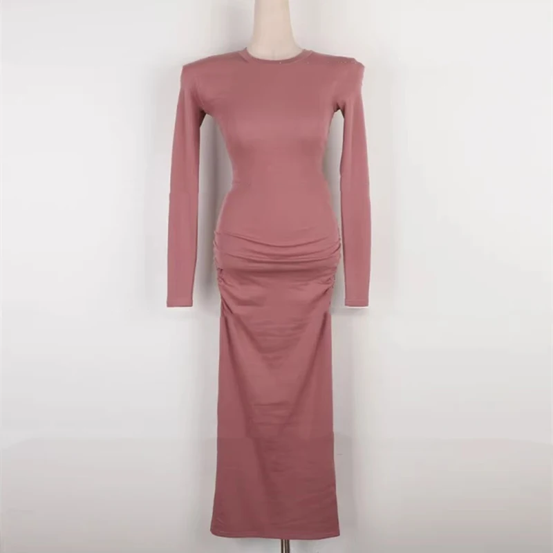 2025 printemps coton Sexy mince col rond longue robe femmes à manches longues femme robes moulante vêtements De fête robes De Mujer Elegantes