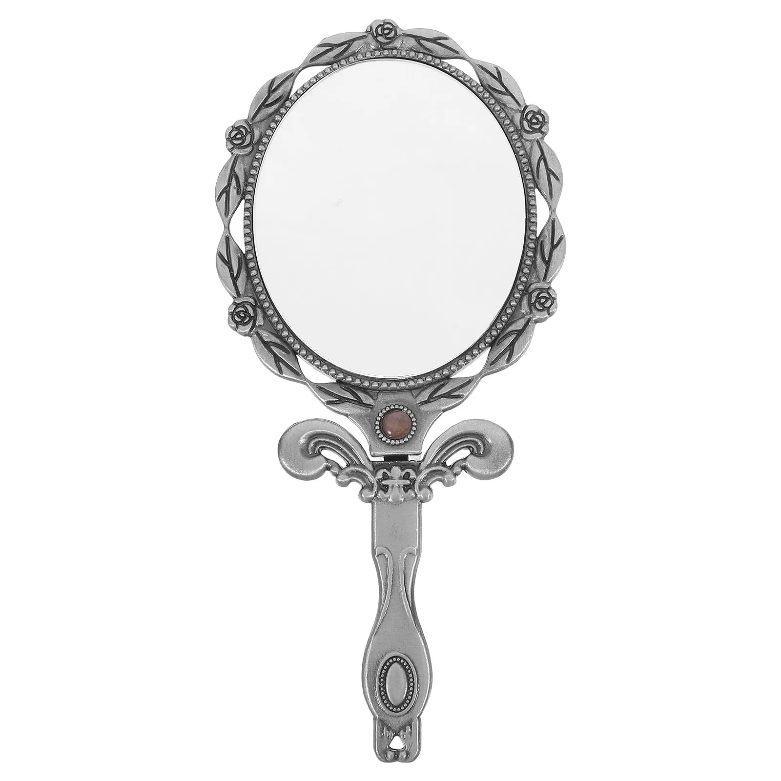 

Portable Handheld Makeup Mirror Vintage Style Ergonomic Handle Lightweight for Women Girls Clear Reflection Decorative Travel