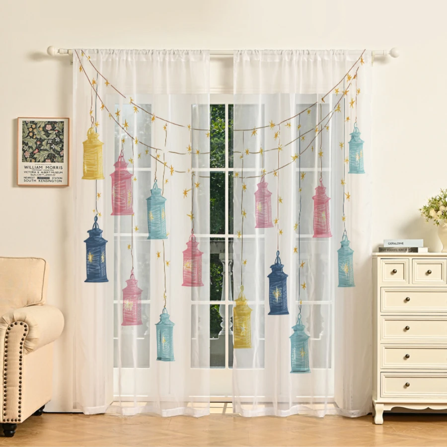 2PCS Digital Print Sheer Curta - Office Lighting Decor 评论和价格