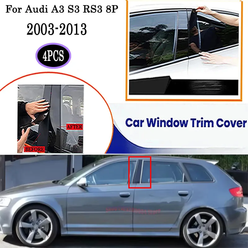 

4Pcs Silver Carbon & Glossy Black B Column C Column Cover Set For Audi A3 S3 RS3 8P 2003-2013 OE Style Protective Trim
