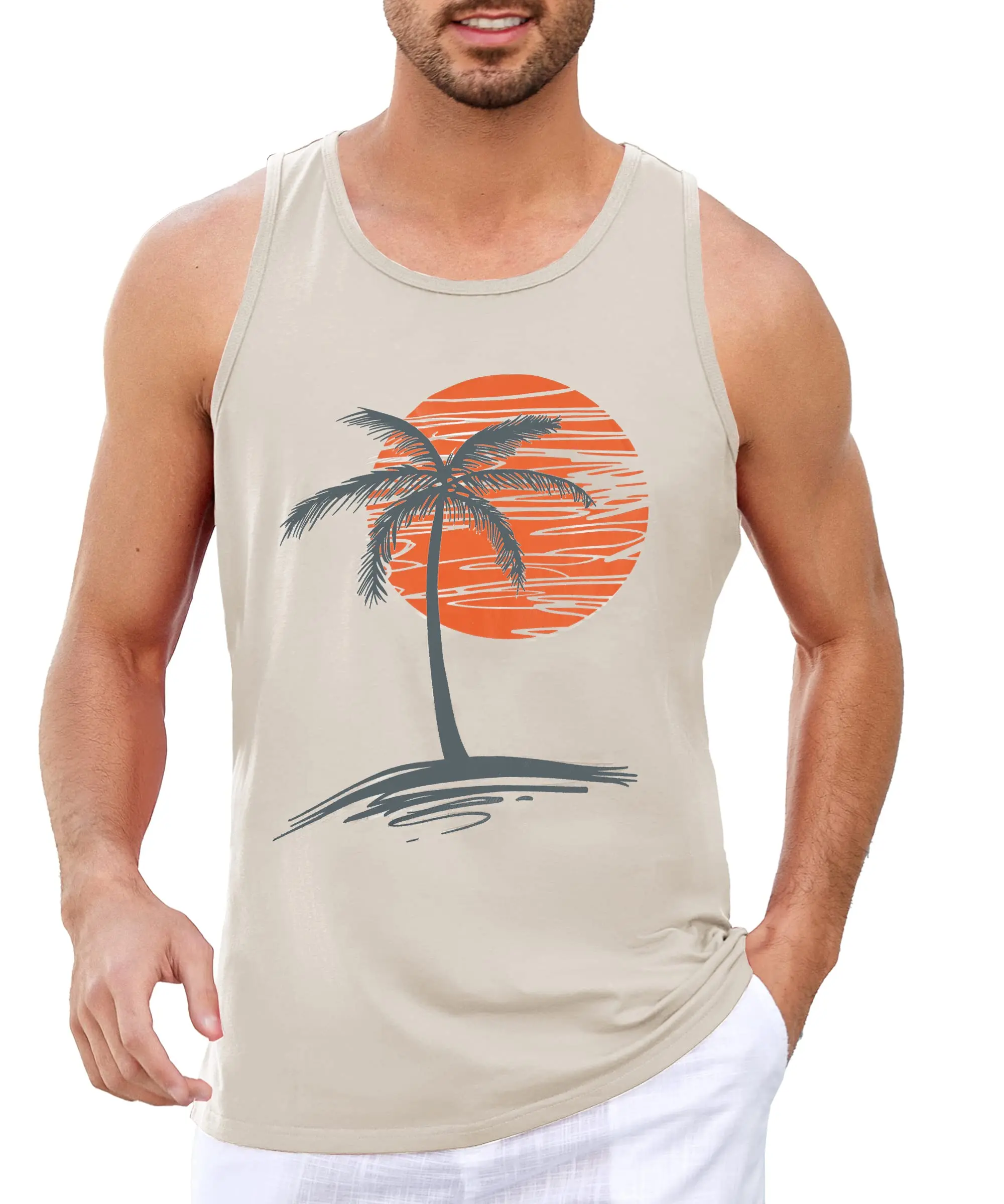 MG2  Holiday style new Maldives seaside travel quick drying men's wide shoulder vest 2024 summer beach