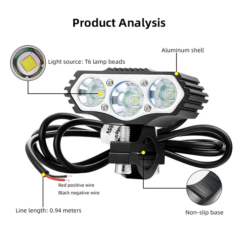 12V-85V Electric Motorcycle Light 30W 3T6 Led Motor Ebike Bicycle Lamp Motorbike Vehicle Headlight Scooter Modify Part Accessory