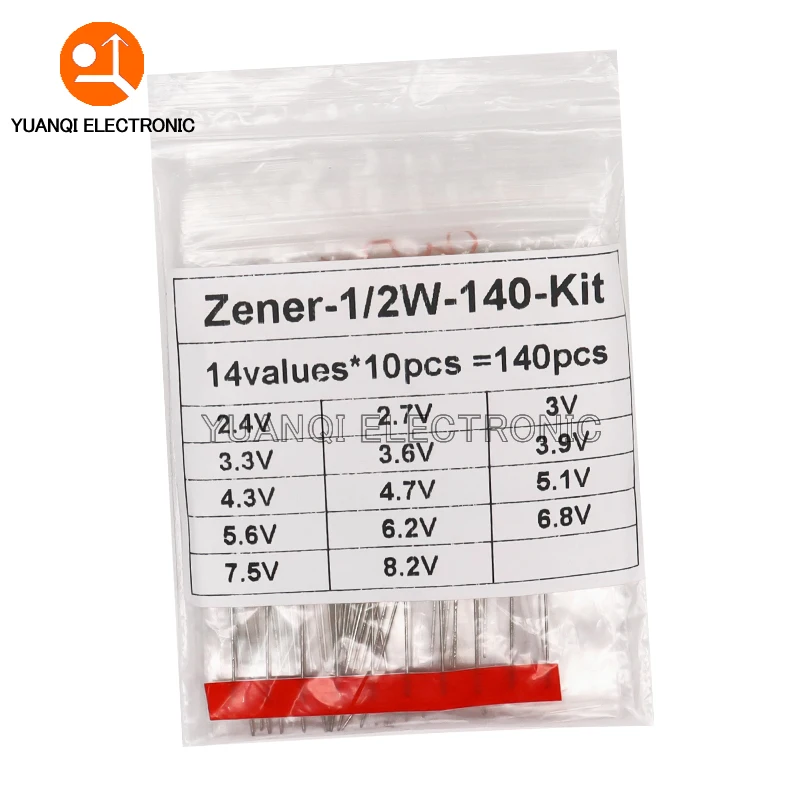 140pcs 1/2W Zener Diode Assorted Kit 0.5W 14 Values Each 10pcs 2.4V - 8.2V DIY Sample Set New